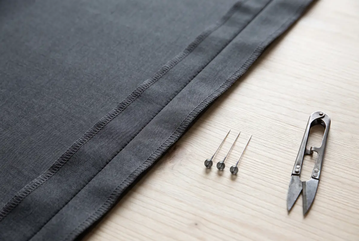 A suit jacket turned inside out on a tailor's table, its side seam opened to show the reserve of cloth in the seam allowance